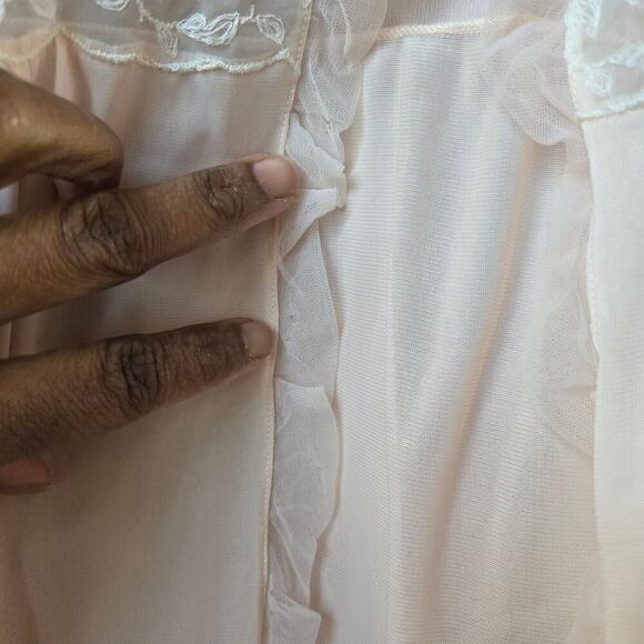 Wonder Maid Vintage 50s Peach Embroidered Lace Ruffle Bed Jacket Coquette Boho - Picture 5 of 12